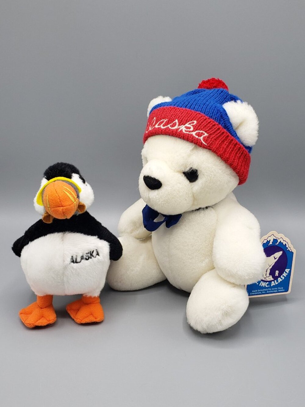 Lot of 2 Alaska Plush Vintage Dakin Teddy Bear 1983 Wishpets Puffin Bird 2013
